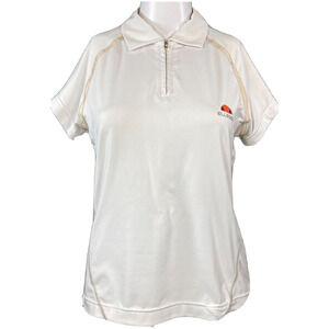 Ellesse Polo Shirt Womens Sz 8 White Logo Short Sleeve 1/4‎ Zip Tennis Stretch